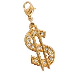 VTG Signed Swarovski Swan Charm Pendant Dollar Sign Gold Tone Crystal Y2K Blingy